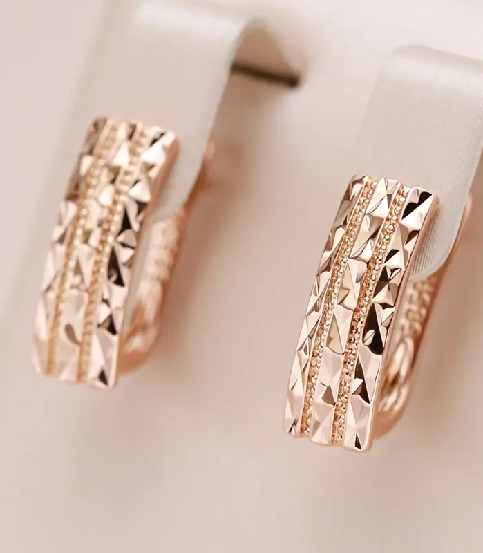 pendientes brillantes huecos creativos inusuales para mujer, moda 585, Color oro rosa, joyería étnica para novia, joyería Vintage fina diaria 1