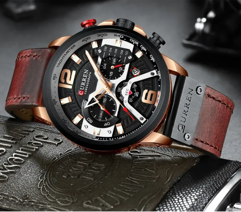 CURREN, nuevo cronógrafo deportivo informal para hombre, parte de arriba de color azul, reloj de Cuero militar de lujo, reloj calendario, reloj Masculino 2