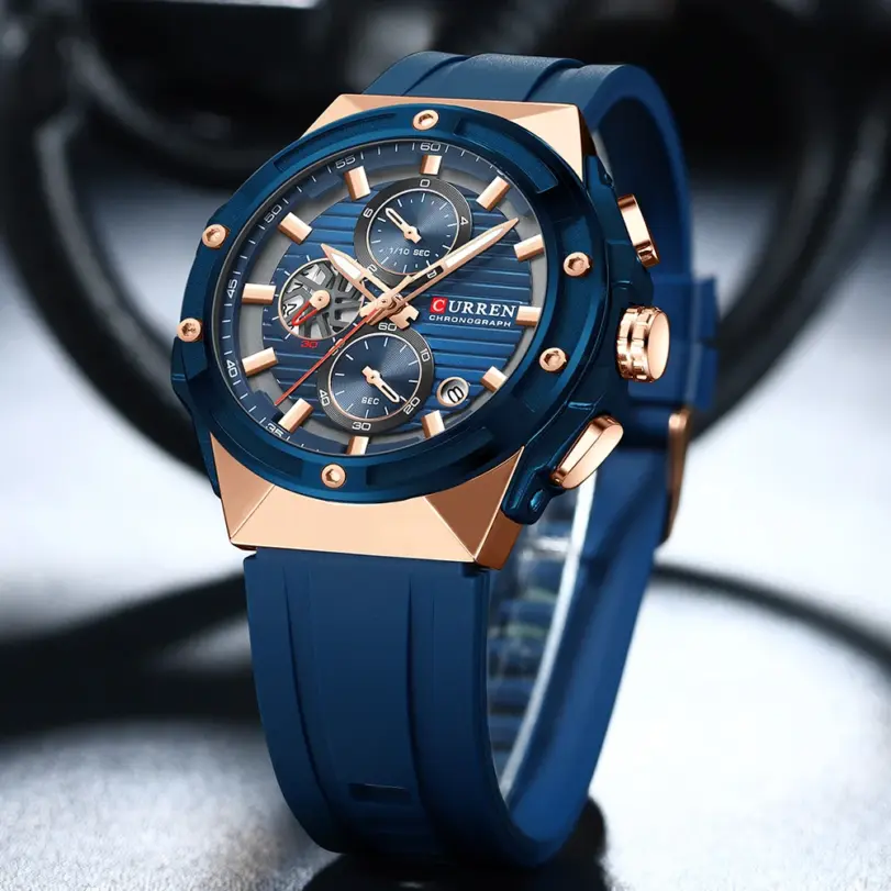 Reloj CURREN 8462 de cuarzo de lujo para hombre, correa de silicona, código de sincronización multifuncional, reloj clásico luminoso resistente al agua para hombre 4