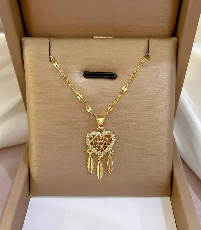 Exquisito collar de acero inoxidable en forma de corazón para mujer, colgante compacto, Color dorado brillante, joyería de fiesta que no se decolora 2