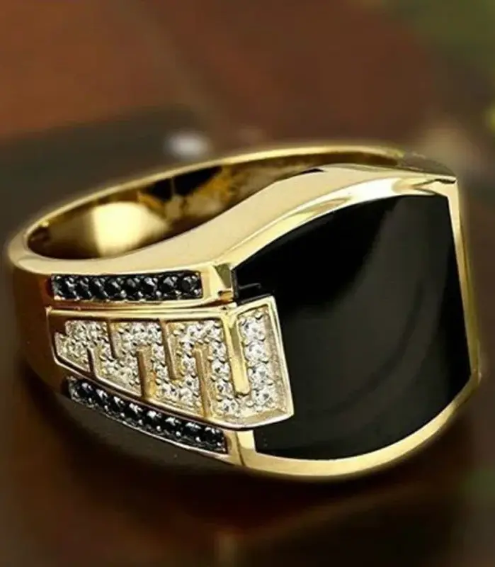 Nueva gran oferta, anillo de hombre dominante con espejo negro cuadrado de estilo étnico Retro a la moda, anillos de venta completa 1