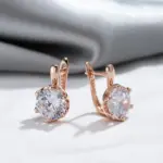pendientes ingleses de lujo para mujer, Color oro rosa 585, sencillos, brillantes, grandes pendientes de circón Natural, joyería fina para boda nupcial 4