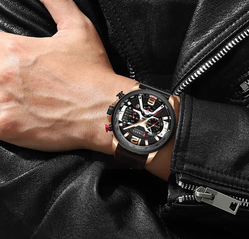 CURREN, nuevo cronógrafo deportivo informal para hombre, parte de arriba de color azul, reloj de Cuero militar de lujo, reloj calendario, reloj Masculino 5