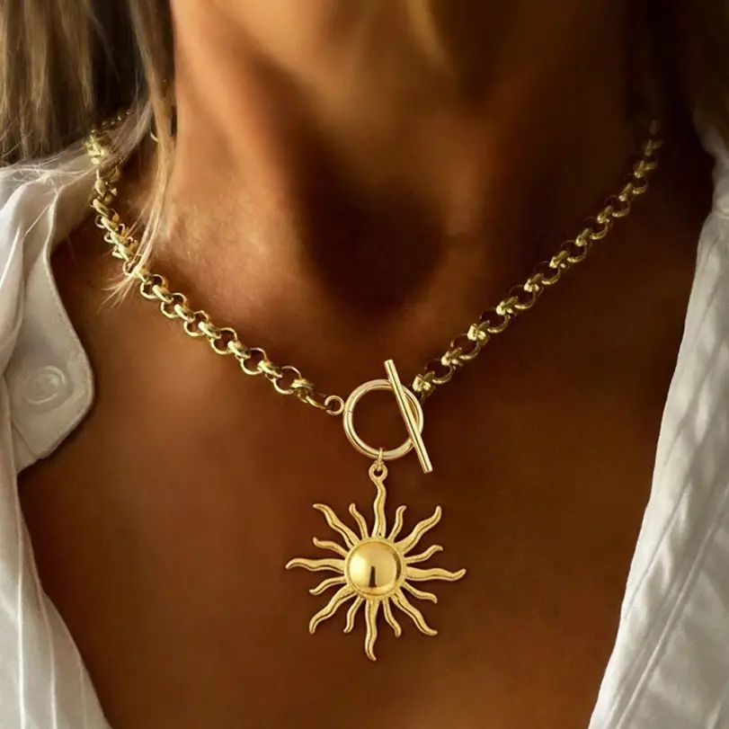 DGIDDK, nuevo collar con colgante de girasol de acero inoxidable para mujer, diseño de cierre Ot, cadena de clavícula minimalista de nicho, regalo de joyería 1 DGIDDK, nuevo collar con colgante de girasol de acero inoxidable para mujer, diseño de cierre Ot, cadena de clavícula minimalista de nicho, regalo de joyería 1