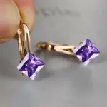 Bonita joyería cuadrada de champán para mujer, pendiente de aro de piedra de circón de cristal de lujo, pendientes de boda de Color oro rosa para mujer 4