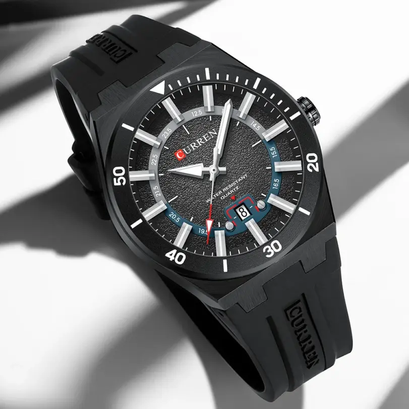 Reloj Deportivo de Cuarzo CURREN 2026 para Hombre, Resistente al Agua 3ATM, con Indicador de Fecha, Manecillas Luminosas y Correa de Silicona, Reloj de Pulsera para Hombre de Negocios 4