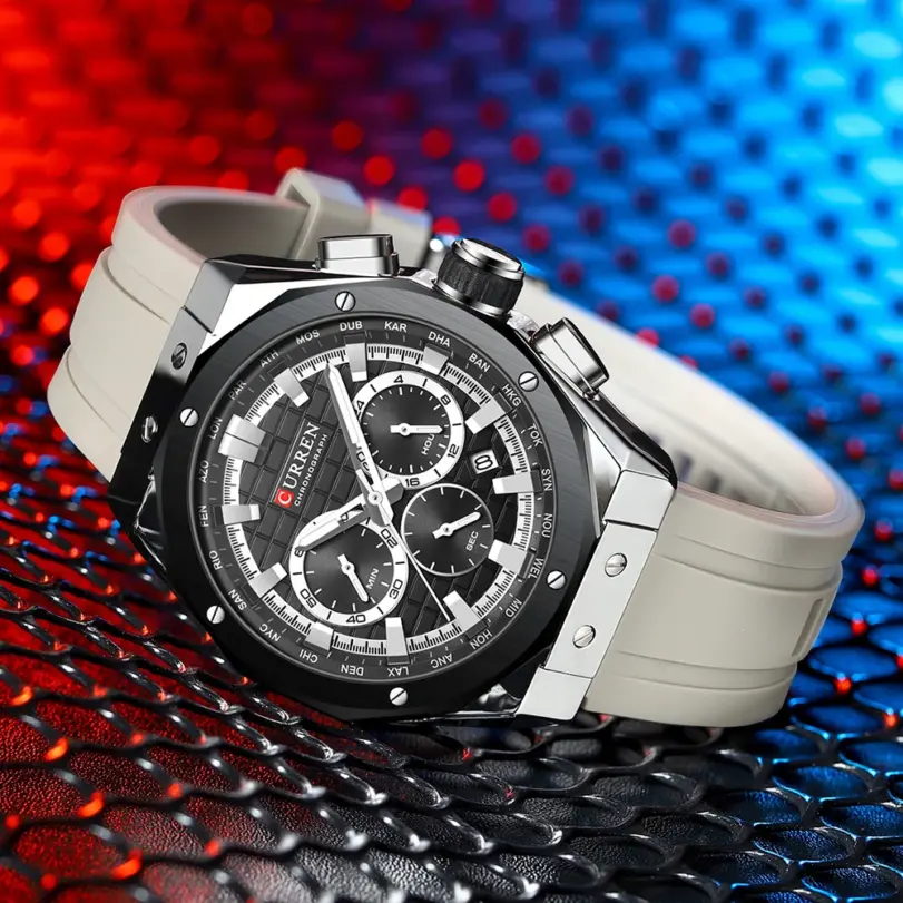 Reloj de pulsera CURREN para hombre, cronómetro deportivo resistente al agua de lujo a la moda, relojes de cuarzo, reloj de pulsera de negocios para hombre con correa de silicona 6