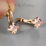 Bonita joyería cuadrada de champán para mujer, pendiente de aro de piedra de circón de cristal de lujo, pendientes de boda de Color oro rosa para mujer 2