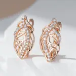 Pendientes colgantes de flores de cristal para mujer, moda 585, Color oro rosa, circonita Natural, joyería fina diaria de alta calidad 3