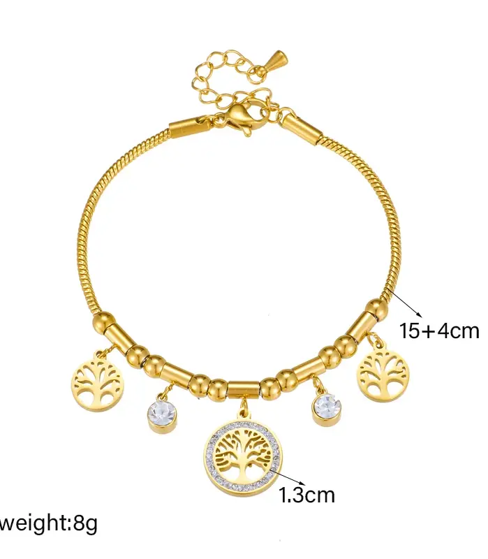 316L Acero inoxidable árbol redondo pulsera con dije de circón blanco para mujer chica nueva moda joyería que no se decolora regalo fiesta 2