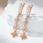pendientes de gota geométricos huecos brillantes para mujer, Color oro rosa 585, circonita Natural brillante, joyería étnica fina diaria 3