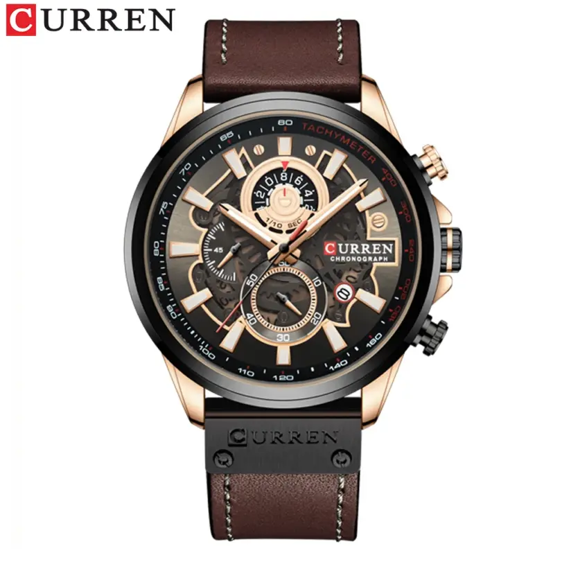 Reloj CURREN para hombre, cronógrafo deportivo de marca de lujo, relojes de pulsera militares de cuero genuino resistentes al agua, reloj para hombre, reloj Masculino 3