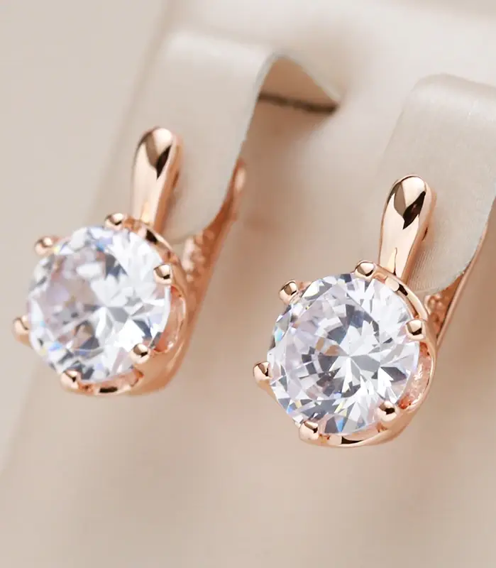 pendientes ingleses de lujo para mujer, Color oro rosa 585, sencillos, brillantes, grandes pendientes de circón Natural, joyería fina para boda nupcial 1