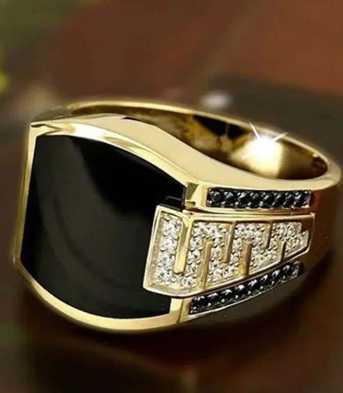 Nueva gran oferta, anillo de hombre dominante con espejo negro cuadrado de estilo étnico Retro a la moda, anillos de venta completa 2