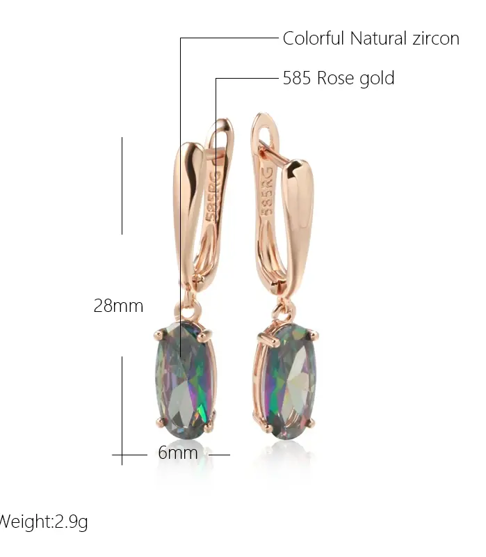 pendientes de gota de circonita Natural para mujer, aretes largos de lujo de Color oro rosa 585, joyería diaria de alta calidad 2