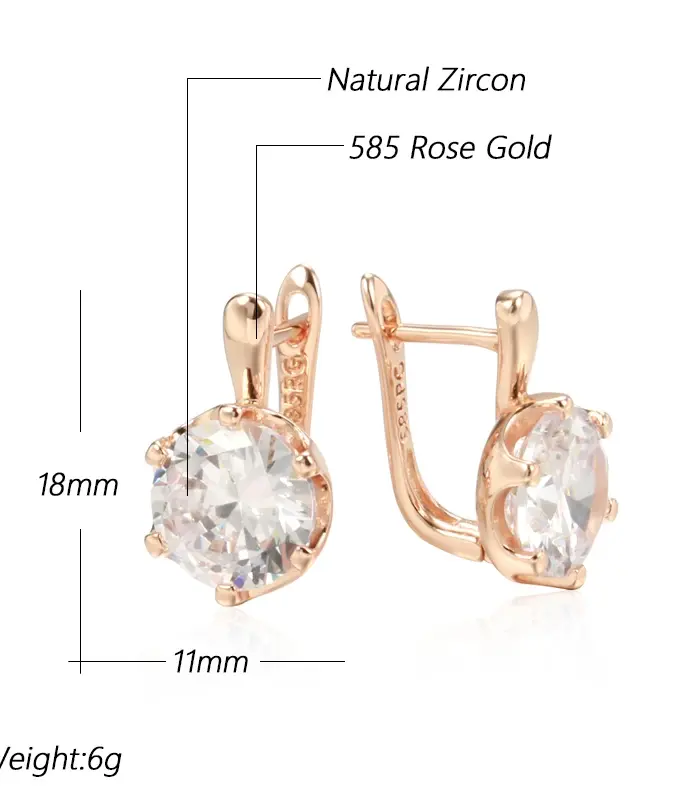 pendientes ingleses de lujo para mujer, Color oro rosa 585, sencillos, brillantes, grandes pendientes de circón Natural, joyería fina para boda nupcial 2