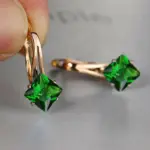 Bonita joyería cuadrada de champán para mujer, pendiente de aro de piedra de circón de cristal de lujo, pendientes de boda de Color oro rosa para mujer 5