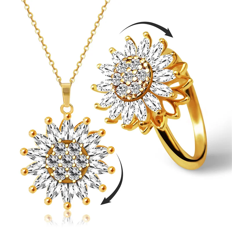 Collar de acero de titanio de moda con colgante de Margarita giratoria, accesorios de joyería para mujer 1 Collar de acero de titanio de moda con colgante de Margarita giratoria, accesorios de joyería para mujer 1
