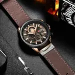 Reloj CURREN para hombre, cronógrafo deportivo de marca de lujo, relojes de pulsera militares de cuero genuino resistentes al agua, reloj para hombre, reloj Masculino 2