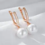Hot Simple 10mm 12mm 16mm pendientes colgantes de perlas para mujer de lujo 585 Color oro rosa pendientes diarios para novia joyería de boda 5