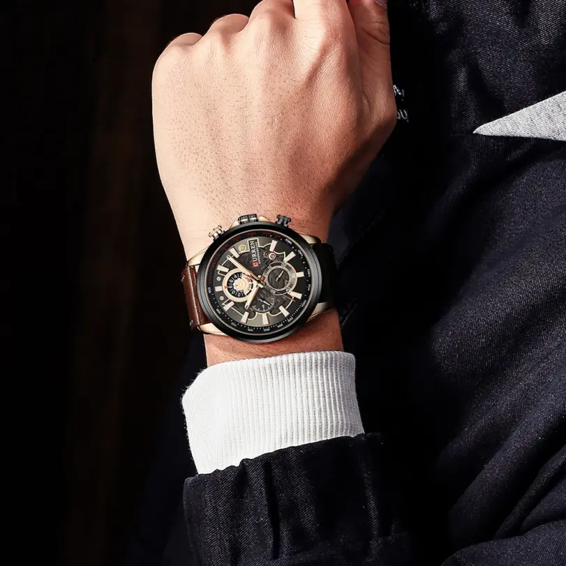 Reloj CURREN para hombre, cronógrafo deportivo de marca de lujo, relojes de pulsera militares de cuero genuino resistentes al agua, reloj para hombre, reloj Masculino 5