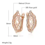 Pendientes colgantes de flores de cristal para mujer, moda 585, Color oro rosa, circonita Natural, joyería fina diaria de alta calidad 2
