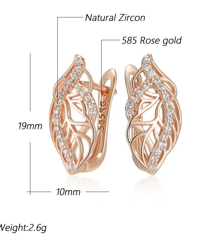 Pendientes colgantes de flores de cristal para mujer, moda 585, Color oro rosa, circonita Natural, joyería fina diaria de alta calidad 2