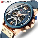 CURREN, nuevo cronógrafo deportivo informal para hombre, parte de arriba de color azul, reloj de Cuero militar de lujo, reloj calendario, reloj Masculino 1