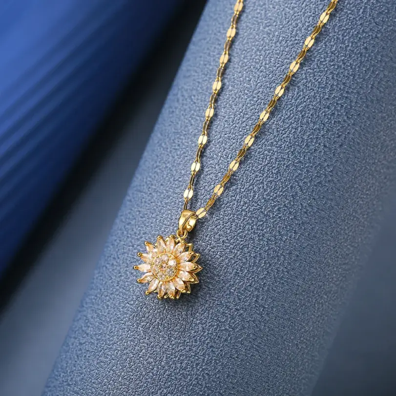 Collar de acero de titanio de moda con colgante de Margarita giratoria, accesorios de joyería para mujer 3