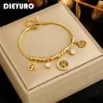 316L Acero inoxidable árbol redondo pulsera con dije de circón blanco para mujer chica nueva moda joyería que no se decolora regalo fiesta 1