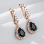 pendientes largos de circonita Natural negra brillante para mujer, joyería fina para uso diario, Color oro rosa 585, Vintage, para fiesta de boda 5