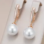 Hot Simple 10mm 12mm 16mm pendientes colgantes de perlas para mujer de lujo 585 Color oro rosa pendientes diarios para novia joyería de boda 1