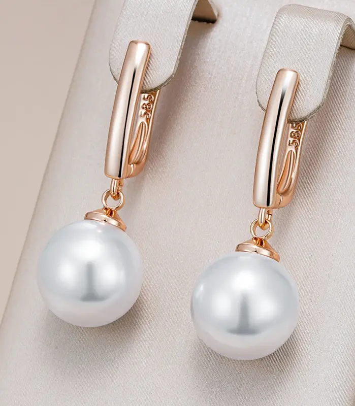 Hot Simple 10mm 12mm 16mm pendientes colgantes de perlas para mujer de lujo 585 Color oro rosa pendientes diarios para novia joyería de boda 1