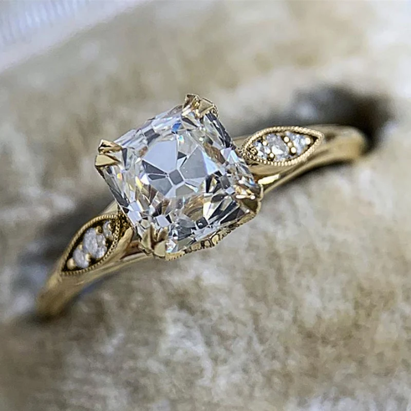 anillos de boda de circonita cúbica cuadrada para mujer, sortija de compromiso de princesa de lujo, banda de Color dorado, joyería de moda 1 anillos de boda de circonita cúbica cuadrada para mujer, sortija de compromiso de princesa de lujo, banda de Color dorado, joyería de moda 1