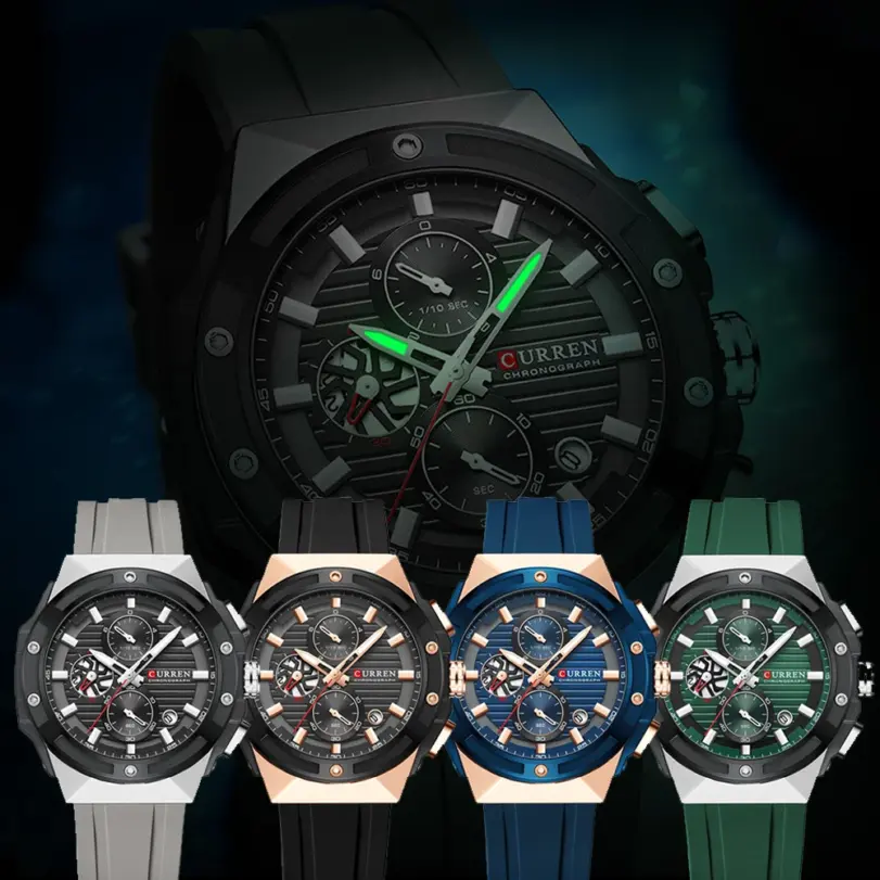 Reloj CURREN 8462 de cuarzo de lujo para hombre, correa de silicona, código de sincronización multifuncional, reloj clásico luminoso resistente al agua para hombre 2