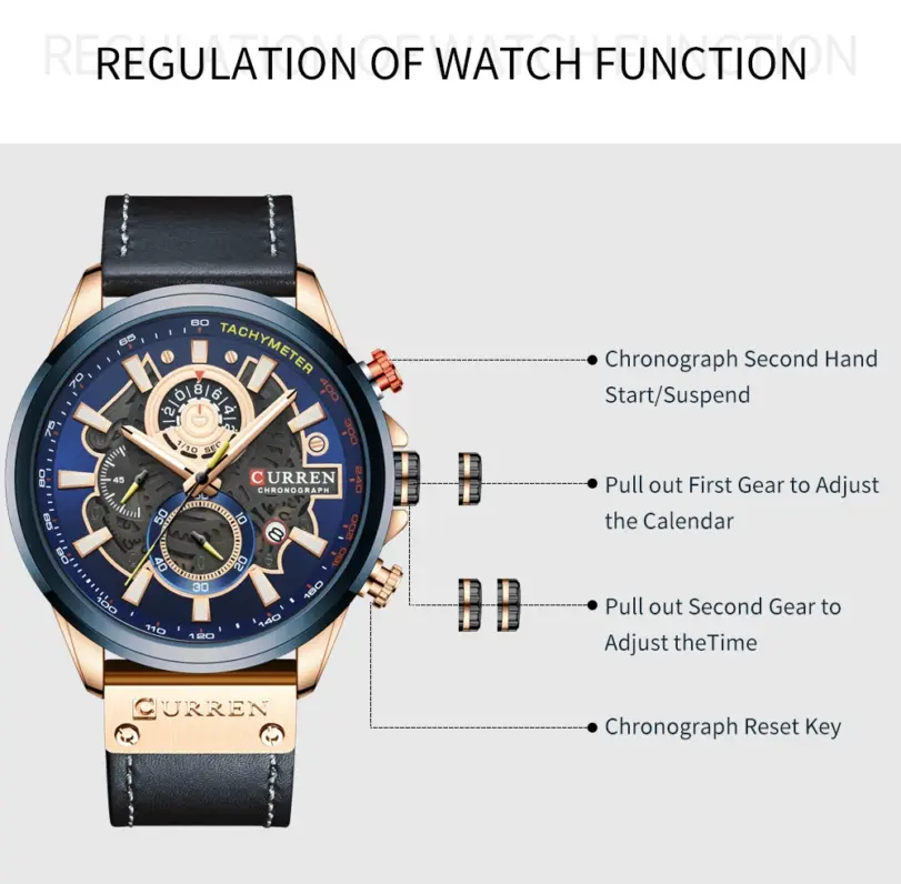 Reloj CURREN para hombre, cronógrafo deportivo de marca de lujo, relojes de pulsera militares de cuero genuino resistentes al agua, reloj para hombre, reloj Masculino 6