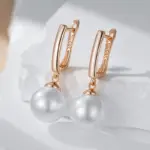 Hot Simple 10mm 12mm 16mm pendientes colgantes de perlas para mujer de lujo 585 Color oro rosa pendientes diarios para novia joyería de boda 3