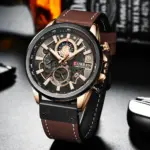 Reloj CURREN para hombre, cronógrafo deportivo de marca de lujo, relojes de pulsera militares de cuero genuino resistentes al agua, reloj para hombre, reloj Masculino 4