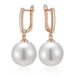 Hot Simple 10mm 12mm 16mm pendientes colgantes de perlas para mujer de lujo 585 Color oro rosa pendientes diarios para novia joyería de boda 6