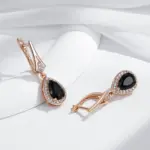 pendientes largos de circonita Natural negra brillante para mujer, joyería fina para uso diario, Color oro rosa 585, Vintage, para fiesta de boda 4