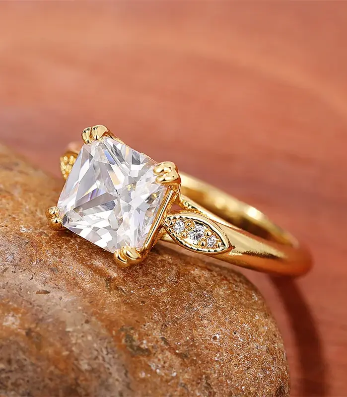 anillos de boda de circonita cúbica cuadrada para mujer, sortija de compromiso de princesa de lujo, banda de Color dorado, joyería de moda 2