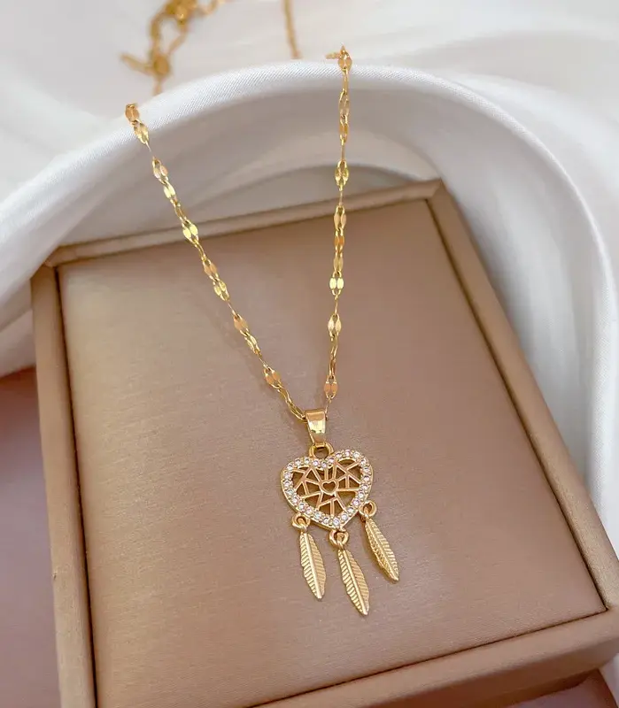 Exquisito collar de acero inoxidable en forma de corazón para mujer, colgante compacto, Color dorado brillante, joyería de fiesta que no se decolora 1