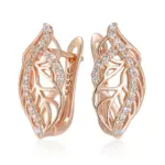 Pendientes colgantes de flores de cristal para mujer, moda 585, Color oro rosa, circonita Natural, joyería fina diaria de alta calidad 6