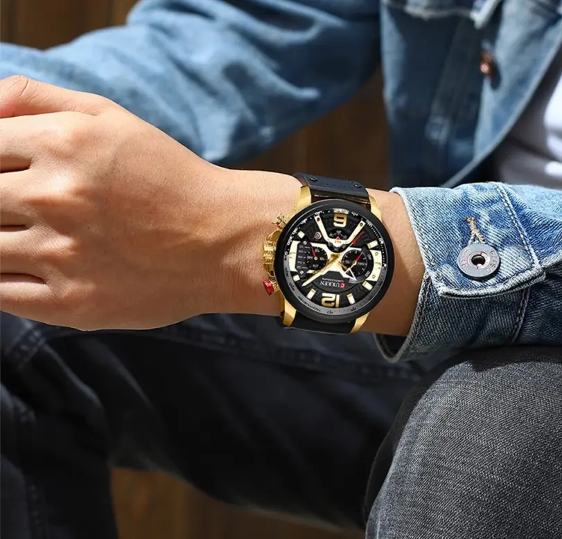 CURREN, nuevo cronógrafo deportivo informal para hombre, parte de arriba de color azul, reloj de Cuero militar de lujo, reloj calendario, reloj Masculino 6