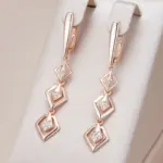 pendientes de gota geométricos huecos brillantes para mujer, Color oro rosa 585, circonita Natural brillante, joyería étnica fina diaria 1