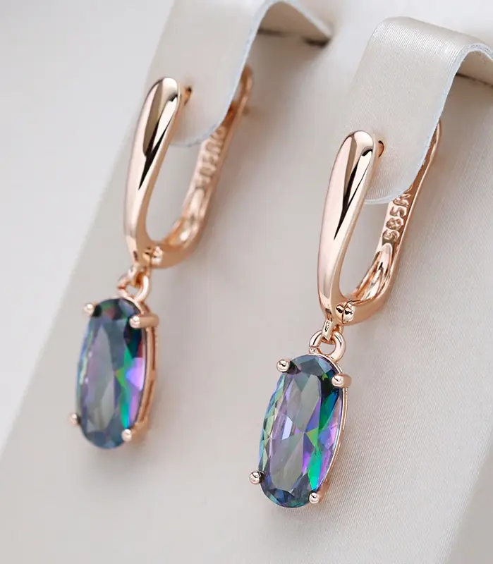 pendientes de gota de circonita Natural para mujer, aretes largos de lujo de Color oro rosa 585, joyería diaria de alta calidad 1