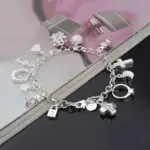 Pulseras de Plata de Ley 925, Regalo de San Valentín, Joyería de Moda, Brazaletes Bonitos para Mujer, Dijes para Boda 5