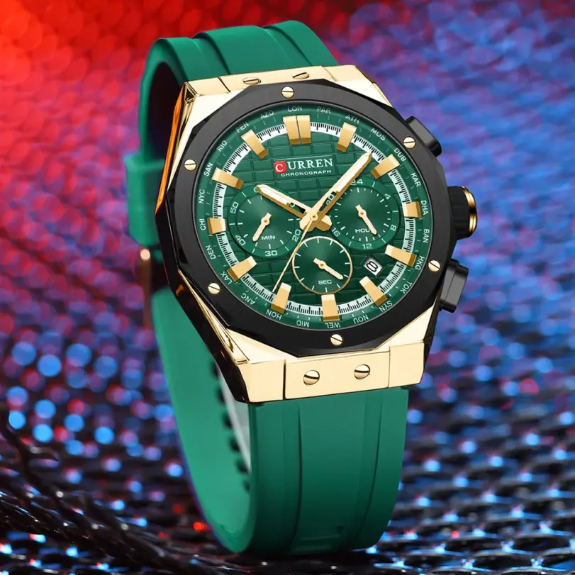 Reloj de pulsera CURREN para hombre, cronómetro deportivo resistente al agua de lujo a la moda, relojes de cuarzo, reloj de pulsera de negocios para hombre con correa de silicona 5