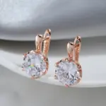 pendientes ingleses de lujo para mujer, Color oro rosa 585, sencillos, brillantes, grandes pendientes de circón Natural, joyería fina para boda nupcial 5