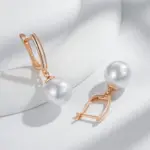 Hot Simple 10mm 12mm 16mm pendientes colgantes de perlas para mujer de lujo 585 Color oro rosa pendientes diarios para novia joyería de boda 4